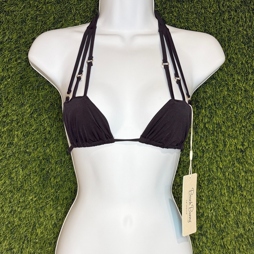 Beach Bunny Black & Gold Triangle Halter Bikini Top X-Small